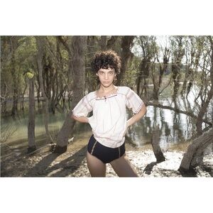 V.DE. VINSTER Kala Burgundy Handmade Peasant Blouse Lagenlook Handmade